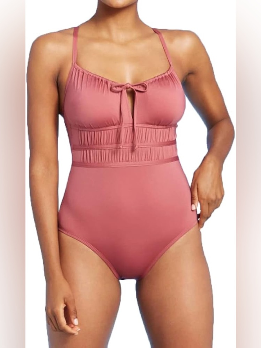 Kona Sol Mauve Tie-Front One-Piece Swimsuit - Size XL Tummy control